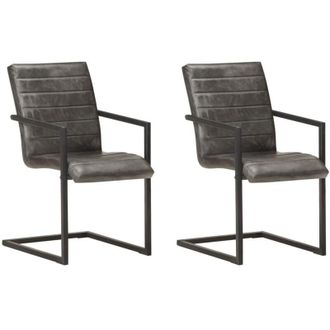 vidaXL Sillas Voladizas De Comedor 2 Unidades Cuero Aut&eacute;ntico Gris Vidaxl