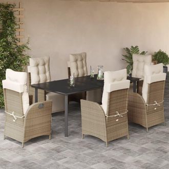vidaXL Set Comedor De Jard&iacute;n 7 Pzas Con Cojines Rat&aacute;n Sint&eacute;tico Beige Vidaxl