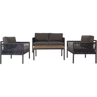 Mobili Rebecca Mobili Rebecca - Salotto da Giardino Rebecca Mobili Felfel 68x135x67 Alluminio pe Grigio Scuro Marrone Moderno set 4 pz