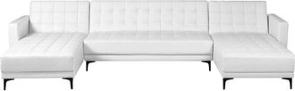 Beliani Sof&aacute; Cama Modular En Forma De U Sof&aacute; De 3 Plazas Con 2 Chaise Longues Piel Sint&eacute;tica Blanco Aberdeen