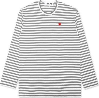 Comme Des Gar&ccedil;ons Striped Mini Logo Tee Grey AZ-T218-051-3