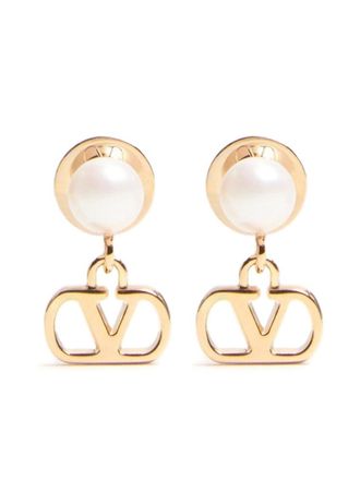 Valentino Garavani Golden VLogo Drop Earrings