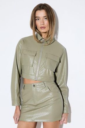 Misspap Woven Detail Faux Leather Jacket in Olive at Nordstrom, Size 12