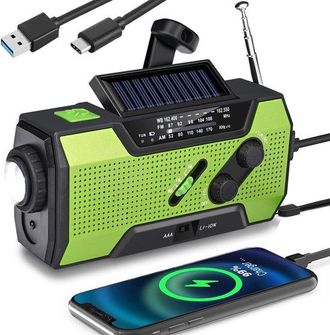OEM Radio De Emergencia, Radio De Emergencia Solar De Cuerda, Radio, Kit De Radio De Emergencia, Radio Port&aacute;til, Radio Recargable, 2000 Mah, Verde