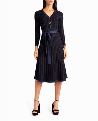 Nicole Miller Knit Fit And Flare Valentina Dress In Blue Lurex