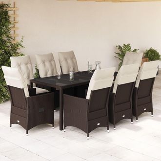 vidaXL Set Comedor Para Jard&iacute;n 9 Pzas Y Cojines Rat&aacute;n Sint&eacute;tico Marr&oacute;n Vidaxl