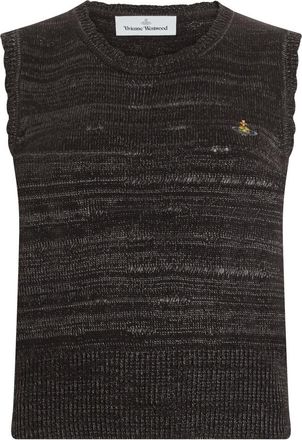 Vivienne Westwood Truien & Vesten, Dames, Veelkleurig, XS, Wol, Mouwloze gebreide trui met geborduurd logo