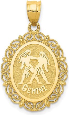 Diamond2Deal 14k Yellow Gold Solid Satin Polished Gemini Zodiac Oval Pendant