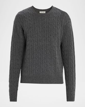 Frame Denim Mens Cable Knit Cashmere and Wool Crewneck Sweater