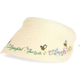 Karl Lagerfeld Floral Border Straw Visor in Ivory at Nordstrom Rack