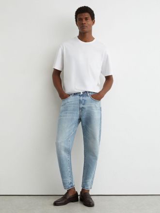 Reiss Rathbone Mens Light Blue Wash Relaxed-fit Cropped Jeans, 38
