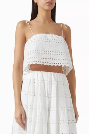 Faithfull The Brand Abajo Cropped Eyelet Top In Rosa Broderie White