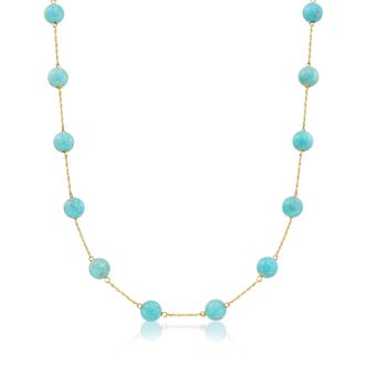 Ross-Simons 8mm Turquoise Bead Station Necklace in 14kt Yellow Gold