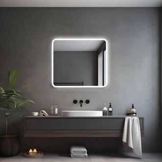 Saniclass Lumen Badkamerspiegel - 80x70cm - met afgeronde hoeken - horizontale / verticale plaatsing - indirecte LED verlichting - spiegelverwarming - Infrarood