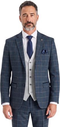 PAUL ANDREW Harris Navy Check Tweed 3 Piece Suit with Silver Waistcoat Heritage Style