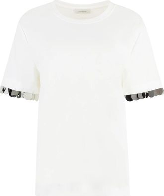 Paco Rabanne Sequin T-shirt met ronde hals - Dames - T-shirts - Wit - M - Pailletten - Tops