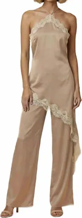 Skylar Rose Satin And Lace Jumpsuit In Beige