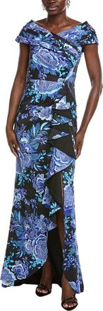 Tadashi Shoji Leticia Floral Waterfall Flounce Gown