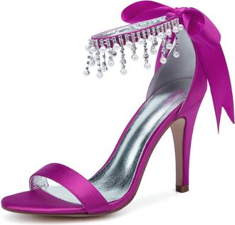 Generic Wedding Bridal Shoes Womens Heels Bridal High Heels 10.5Cm Stiletto Open Toe Sandals Evening Formal Party Dress Shoes,Rose red,6 UK