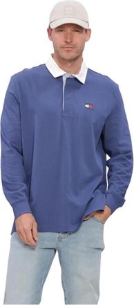 Tommy Jeans Tops, Heren, Blauw, M, Katoen, TJM RLX ESS Badge Rugby EXT