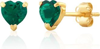 MAX + STONE 14K White or Yellow Gold 3 Prong Heart Shape Gemstone Stud Earrings