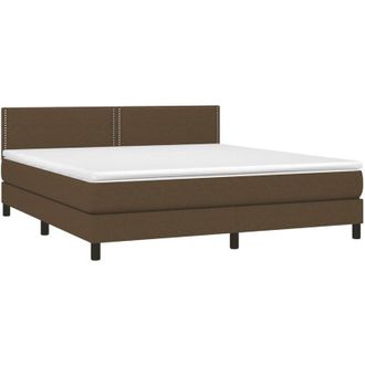 vidaXL Vidaxl - Cama Box Spring Colch&oacute;n Luces Led Tela Marr&oacute;n Oscuro 180x200cm