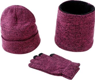Generic Womens Hat Scarf Set Winter Skiing Outdoor Sports Women&Men Autumn Winter Warm Wool Hat Scarf Gloves Three Winter Snow Knit Cap Screen Mittens Scarves