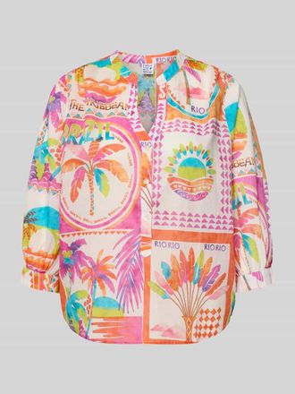 Emily van den Bergh Regular Fit Bluse im Allover-Look mit 3/4-Arm in Pink, Gr&ouml;&szlig;e 36