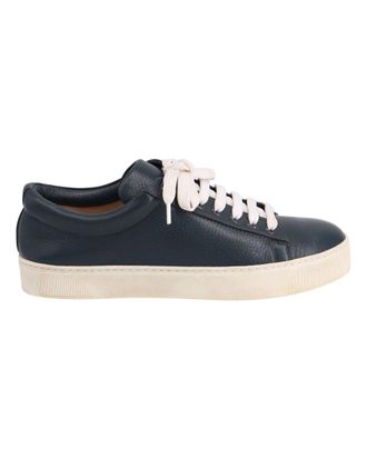 Stuart Weitzman Low Top Lace-Up Sneaker in Navy Blue Leather