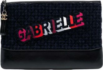 Chanel 2017-2018 grote tweed en kalfsleren Gabrielle O Case clutch met borduurwerk - Blauw