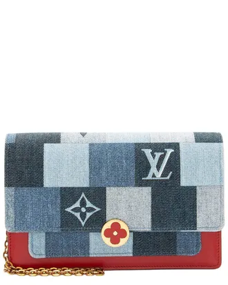 Louis Vuitton Limited Edition Denim Patchwork Flore Chain Wallet (Authentic Pre-Loved)