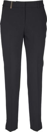 PESERICO Zwarte Broek Elegantie Chic Stijl - Dames - Slim Fit Broeken - Zwart - M - Katoen - Broeken