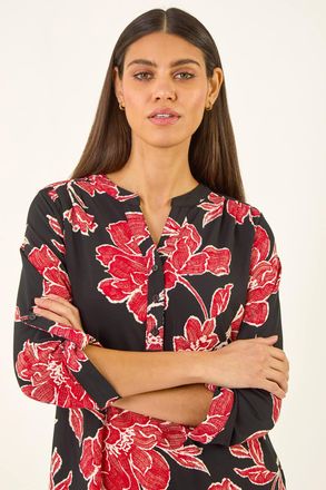 Roman Floral Puff Print Stretch Shirt