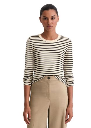 Marc O'Polo Longsleeve MARC OPOLO regular fit aus reiner Bio-Baumwolle, Damen, Gr. S, dunkelblau, Jersey, Obermaterial: 100% Baumwolle, geringelt, normal, Rundhal