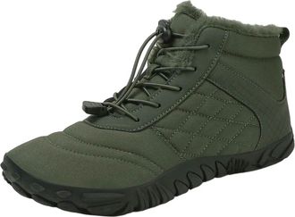 Generic YUJIEBB Minimalist Waterproof Mens Womens Winter Barefoot Hiking Boots, Slip On Warm Zero Drop Snow Boot, Wide Toe Box Ankle Green