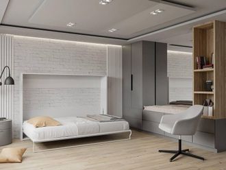 Vente-Unique Retractable Bed 140 X 200 Cm - Manual Horizontal Opening - White and in Grey | Size: Double