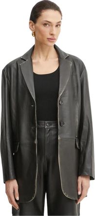 Liviana Conti Leren Blazer met enkele rij knopen - Dames - Leren en Su&egrave;de Jassen - Zwart - S - Leer - Jassen