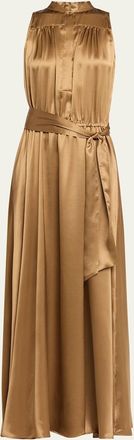 Kiton Sleeveless Gathered Silk Maxi Dress With Belt