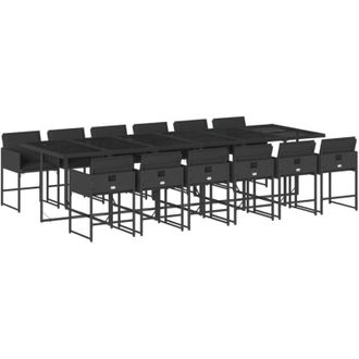 vidaXL Set Comedor De Jard&iacute;n Con Cojines 13 Pzas Rat&aacute;n Sint&eacute;tico Negro Vidaxl