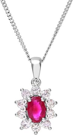Diamant L'&eacute;ternel Womens Cluster Pendant, 18ct White Gold Diamond and Ruby 0.33ct Weight - One Size