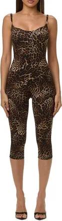 Naked Wardrobe Leopard Print Capri Jumpsuit in Spotted Leopard at Nordstrom, Size X-Small