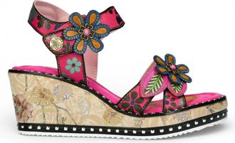 Laura Vita Ballon 08 Floral Leather Wedge Espadrille Sandals
