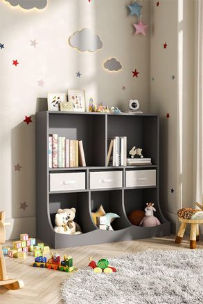 H&O Direct 3-Tier Open Style Toy & Book Storage Cabinet in Black