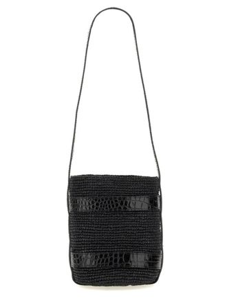 Maneb&igrave; Textured Raffia Bucket Bag With Glossy Accents