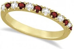 Allurez Diamond and Garnet Ring Guard Stackable Band 14K Yellow Gold (0.37ct)