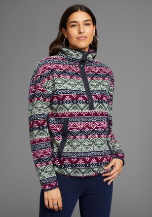Polarino Fleecepullover POLARINO, Damen, Gr. 32/34, bunt (fuchsia, navy), Fleece, Obermaterial: 100% Polyester, bedruckt, gemustert, bequem h&uuml;ftlang, eingefass