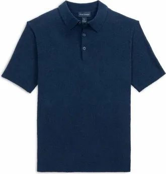 Scott Barber Mens Boucle Solid Polo Shirt In Navy