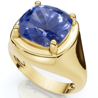 Pompeii3 5Ct Cushion Blue Sapphire Button Ring 14k Gold lab Grown