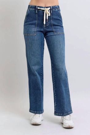 Judy Blue High Waist Drawstring Wide Leg Jeans In Medium Blue