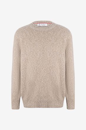 Brunello Cucinelli Woll- und Kaschmir-Rundhalspullover in Tweed-Optik